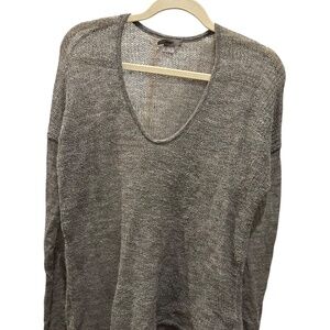 Helmut Lang gray khaki 100% ALPACA v-neck asymmetrical hem sweater L